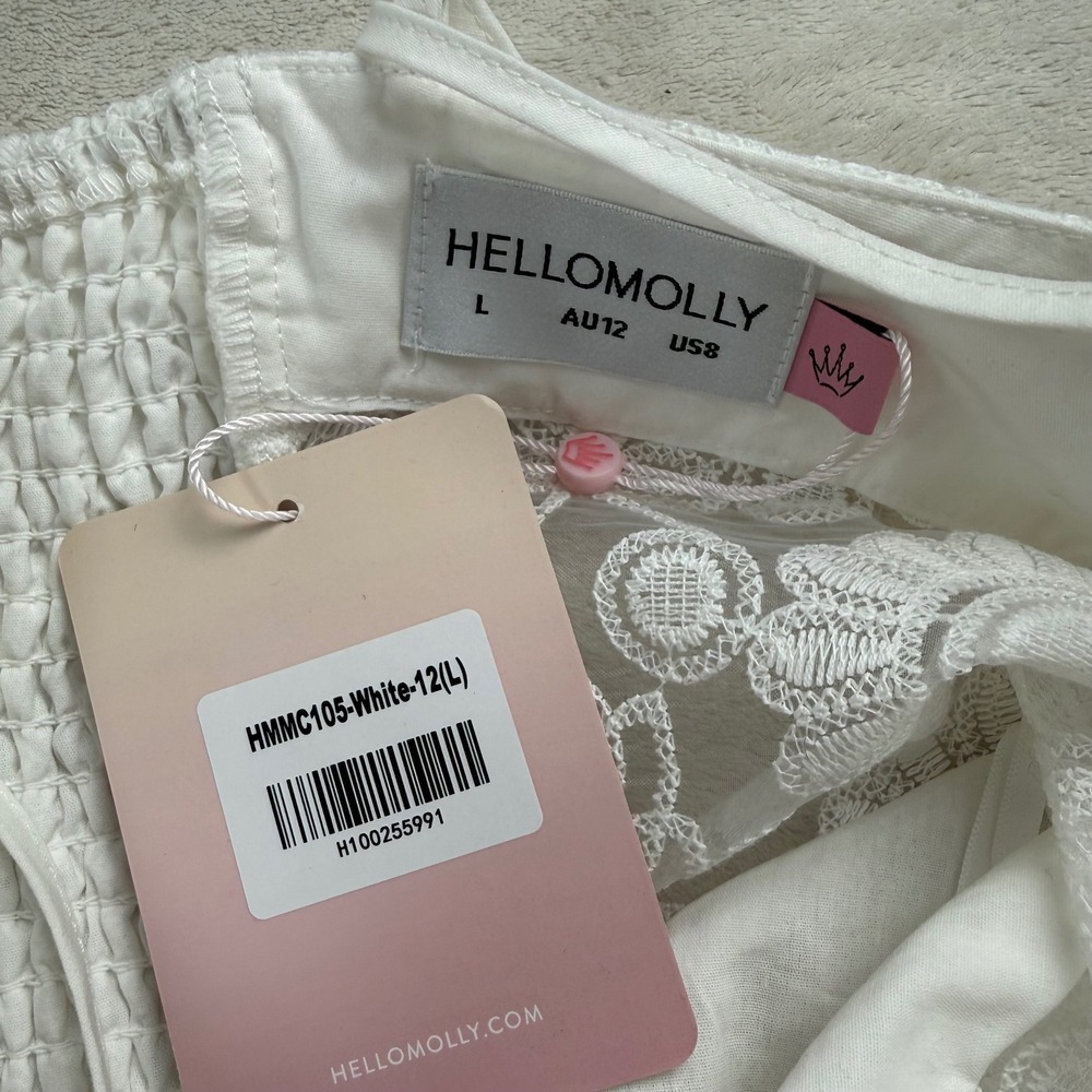Hello Molly NWT White Lace Corset Mini Dress Coquette Bridal Fairycore Flowy US8 - Picture 6 of 9